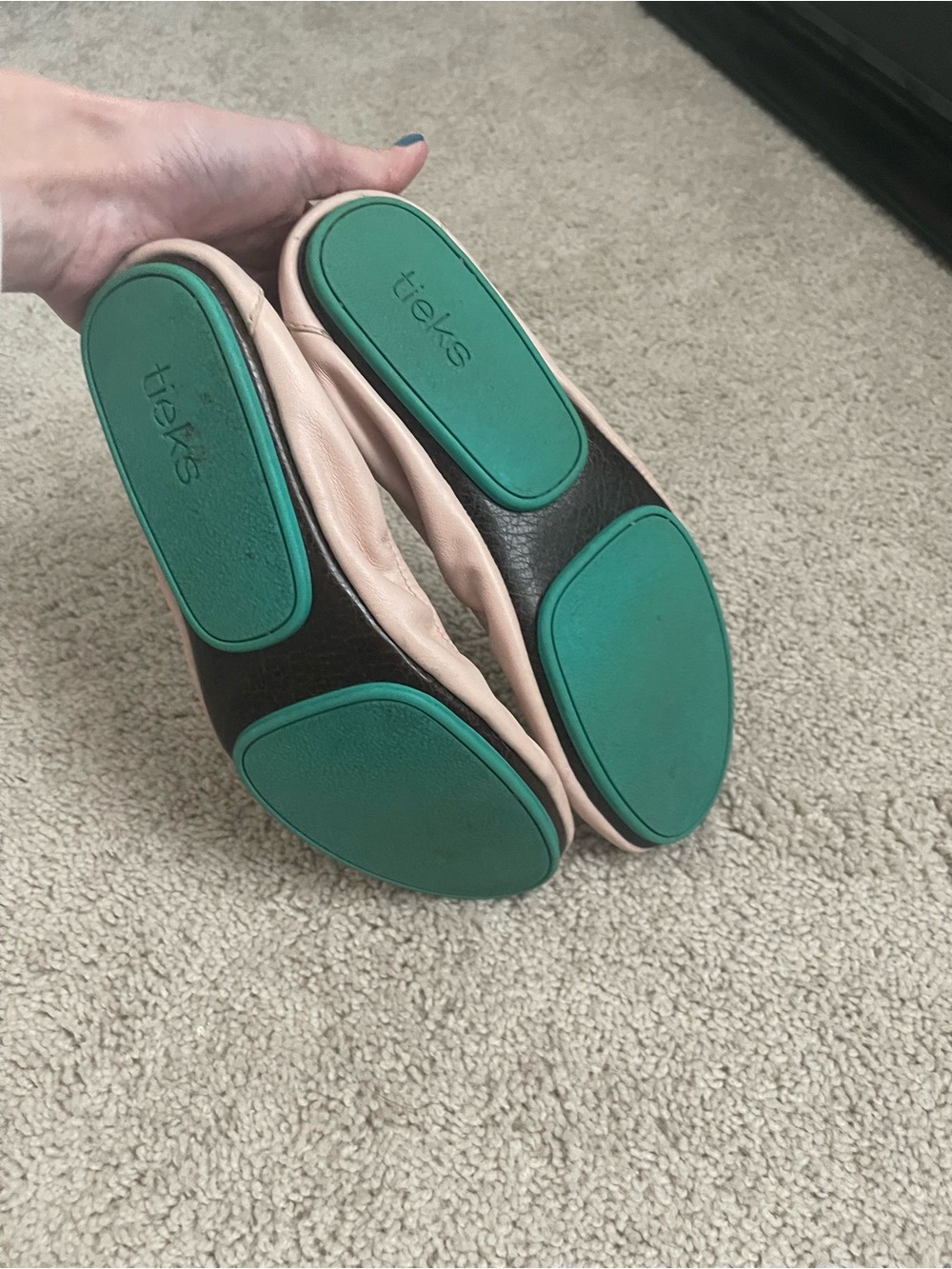 Tieks Ballet Flat in Blush Pink with Teal Heel Tab - Picture 5 of 5